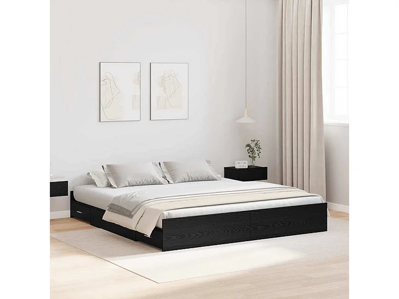 Cama con almacenamiento con cabecera Roble negro 200 x 200 cm