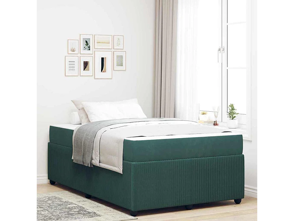Estructura de cama con colchón Verde oscuro 120 x 190 cm