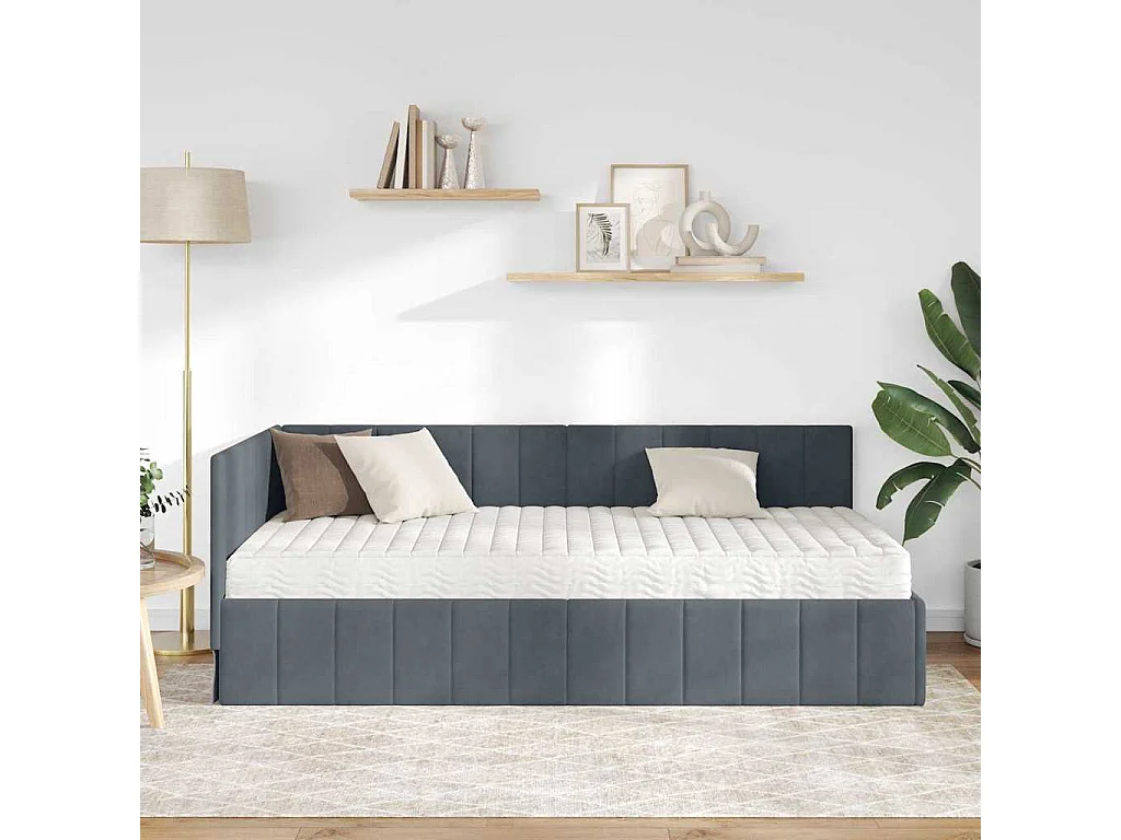 Estrutura de Cama de Canto Cinzento escuro 100 x 200 cm Veludo