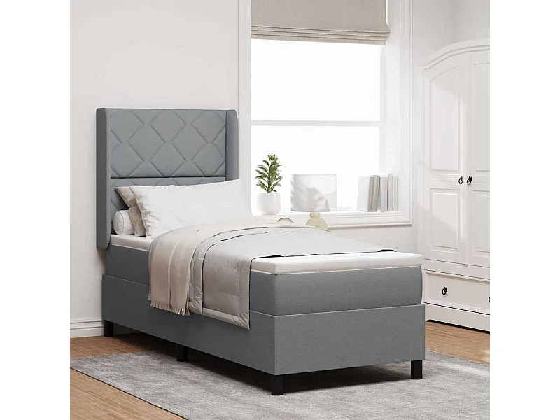 Cama tipo Box Spring con colchón Gris claro 80 x 200 cm tela