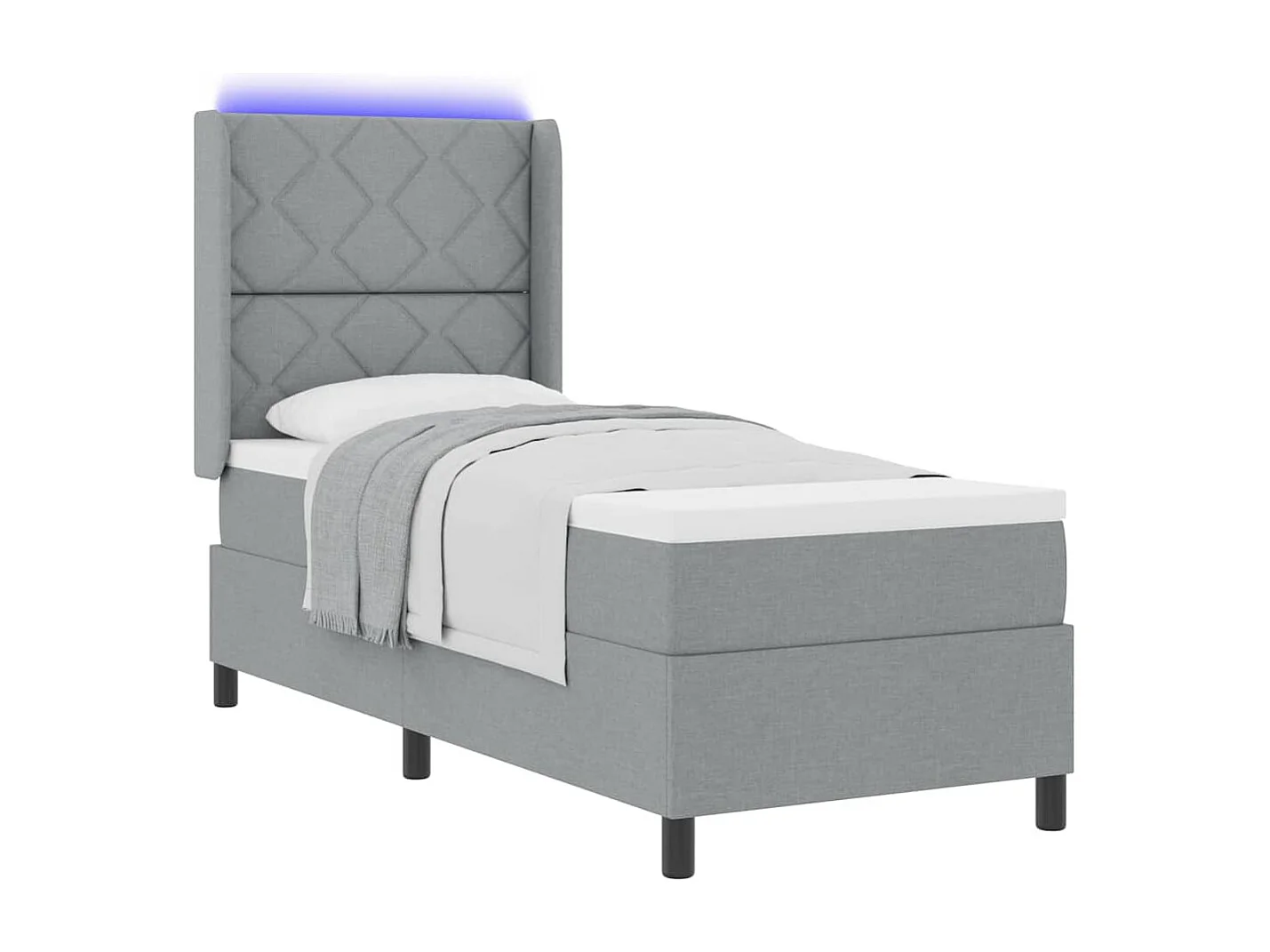 Cama tipo Box Spring con colchón Gris claro 80 x 200 cm tela