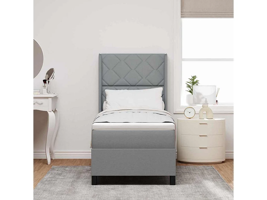 Cama tipo Box Spring con colchón Gris claro 80 x 200 cm tela