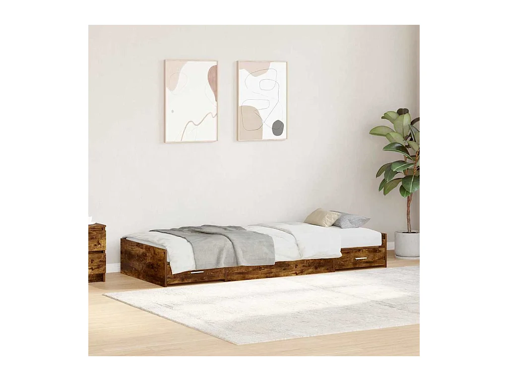 Estrado de cama com arrumação Carvalho Defumado 90 x 200 cm