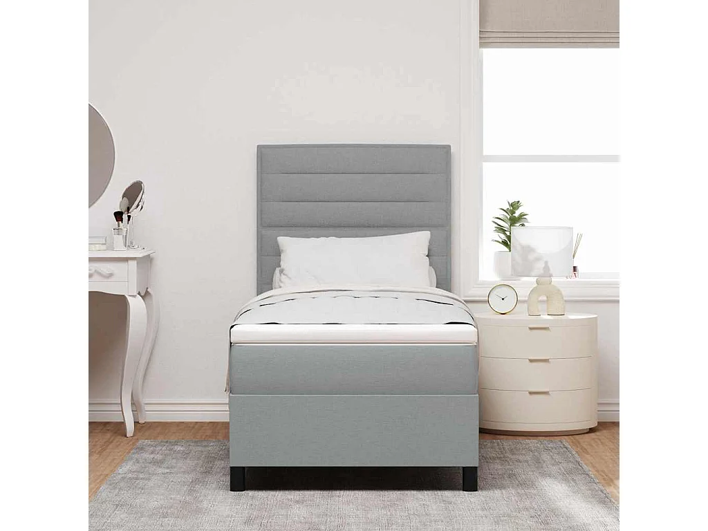 Cadre de lit avec matelas Gris clair 80 x 200 cm tissu