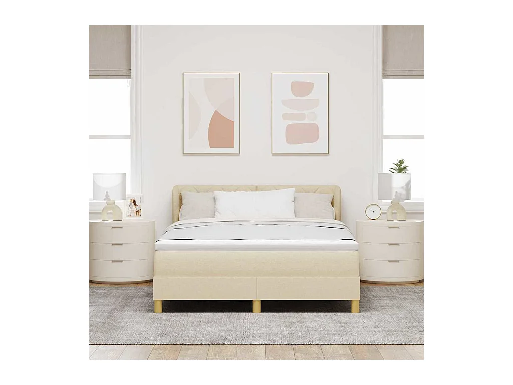 Cadre de lit avec Matelas Crème 90x200 cm Tissu Crème
