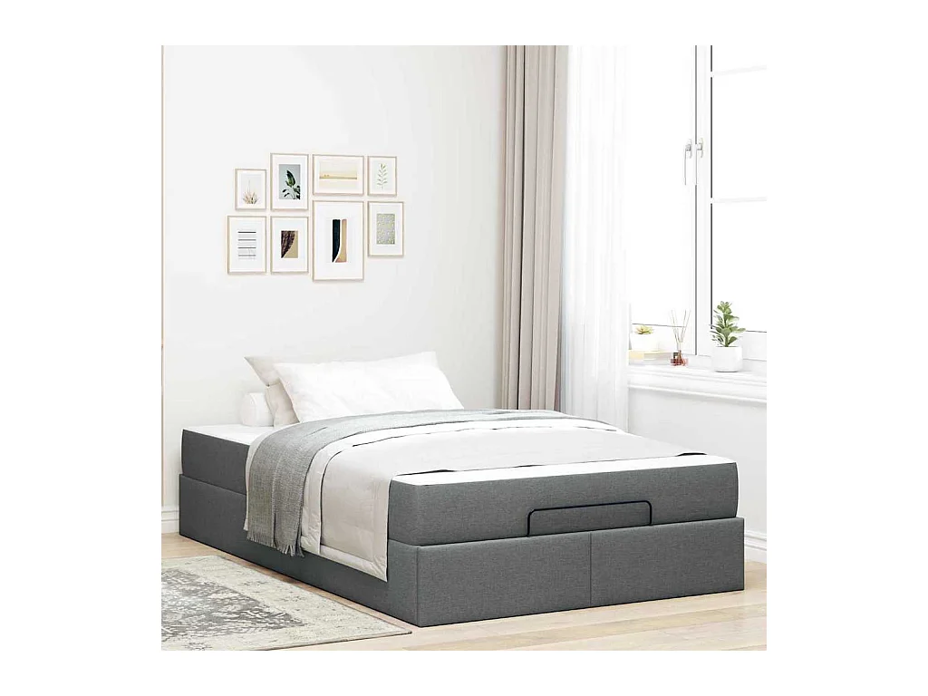 Cadre de lit avec matelas Gris foncé 120 x 200 cm tissu