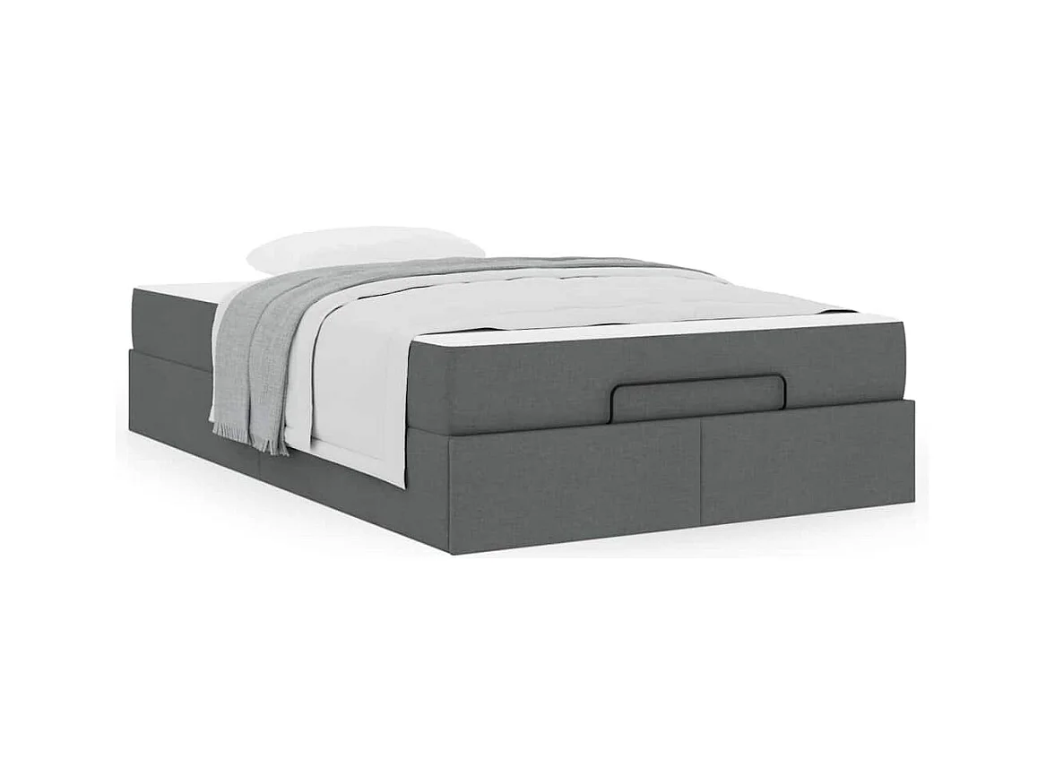 Cadre de lit avec matelas Gris foncé 120 x 200 cm tissu