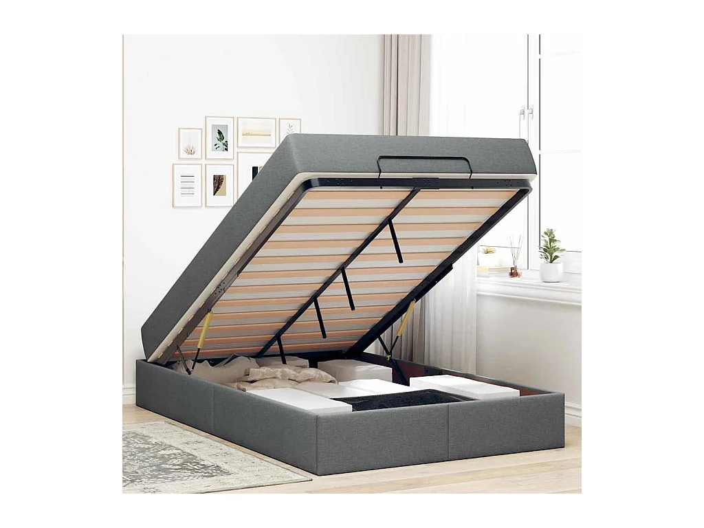 Cadre de lit avec matelas Gris foncé 120 x 200 cm tissu