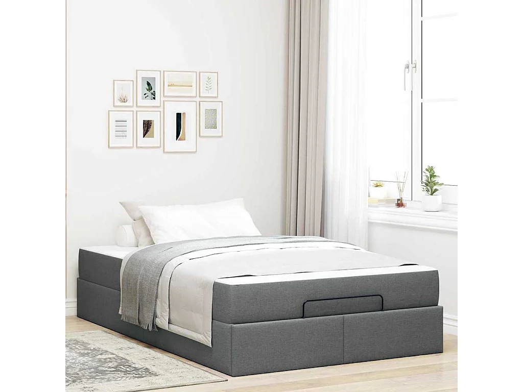 Cadre de lit avec matelas Gris foncé 120 x 200 cm tissu