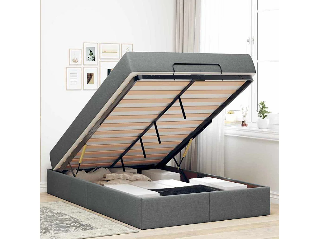 Cadre de lit avec matelas Gris foncé 120 x 200 cm tissu