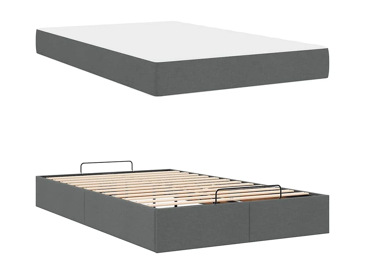 Cadre de lit avec matelas Gris foncé 120 x 200 cm tissu