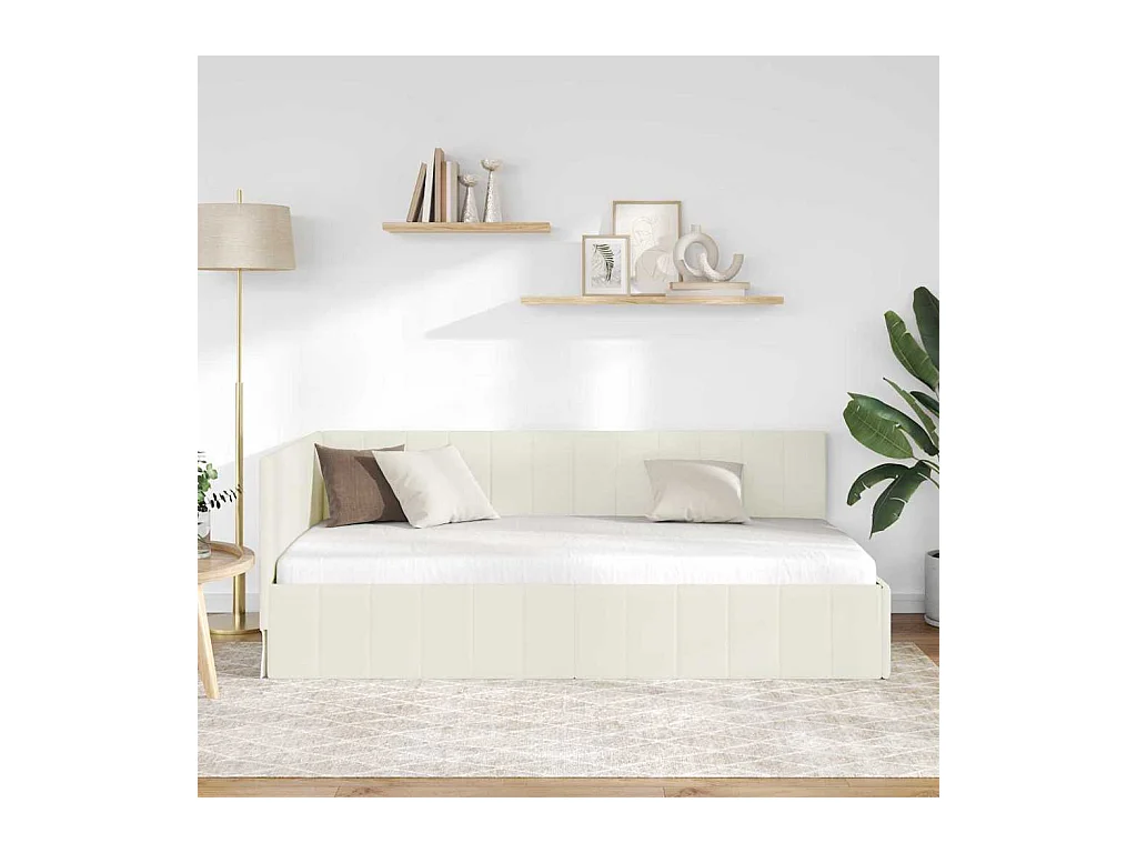 Cadre de lit d'angle Crème 100 x 200 cm Velours