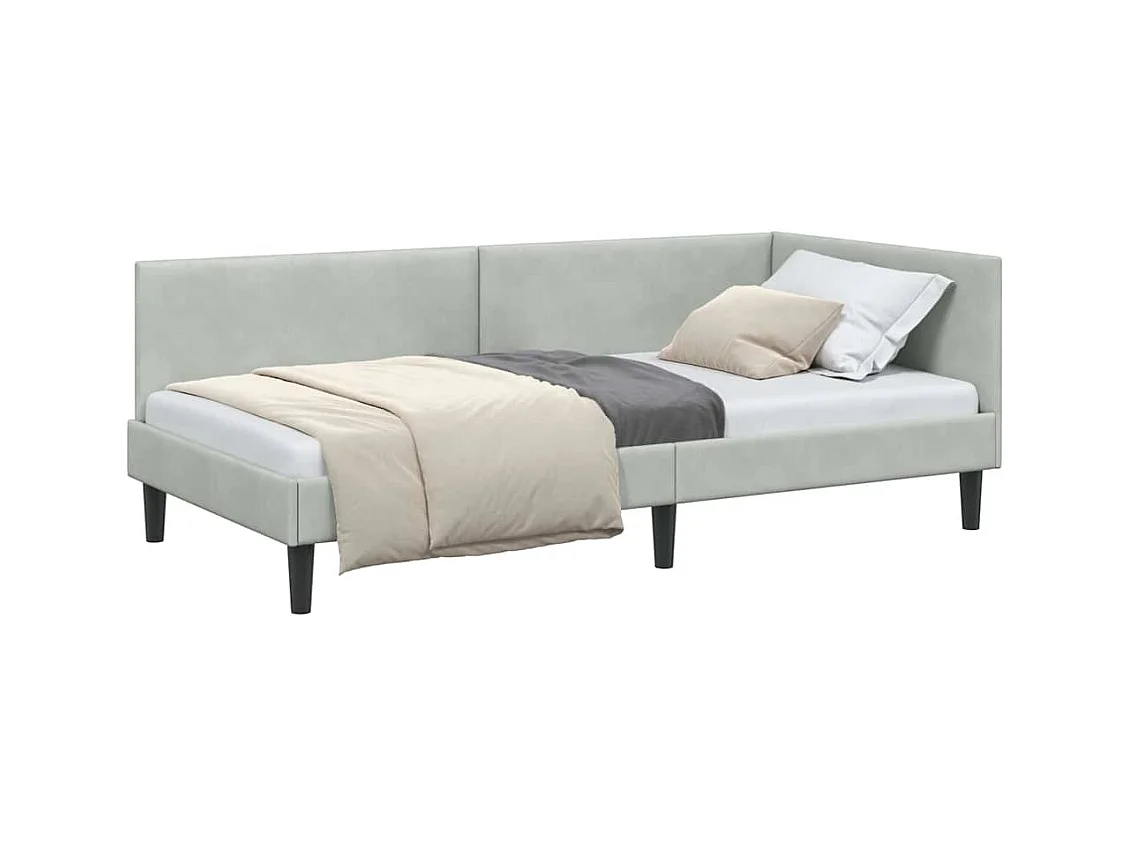 Hoekbedframe Lichtgrijs 100 x 200 cm Fluweel en Engineered hout