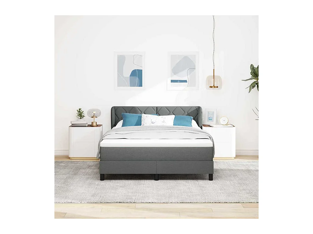 Cadre de lit avec matelas Gris foncé 140 x 200 cm tissu