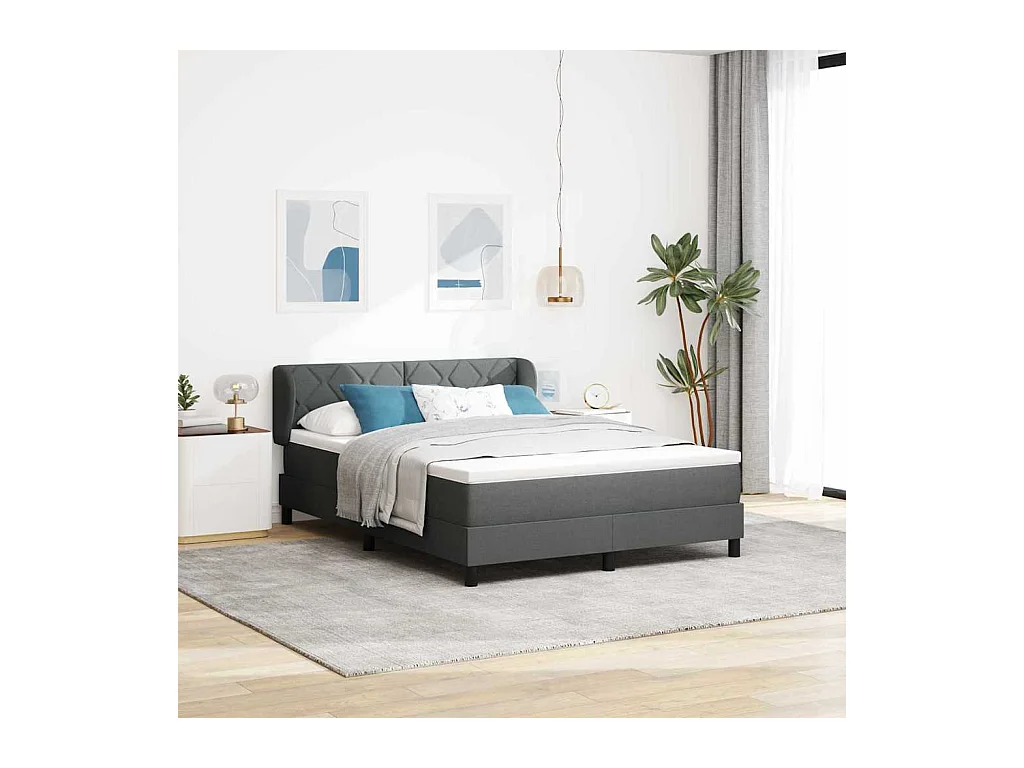 Cama box spring con colchón Gris oscuro 140 x 200 cm tela
