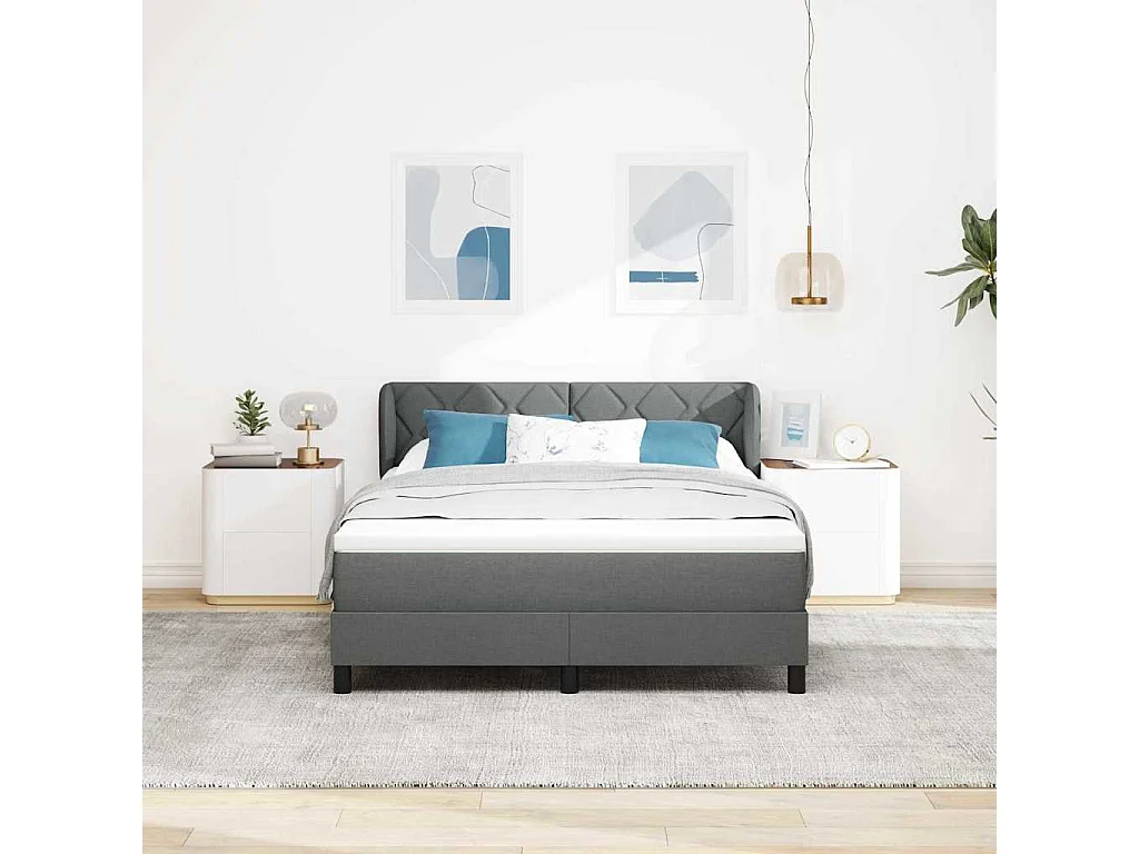 Cadre de lit avec matelas Gris foncé 140 x 200 cm tissu