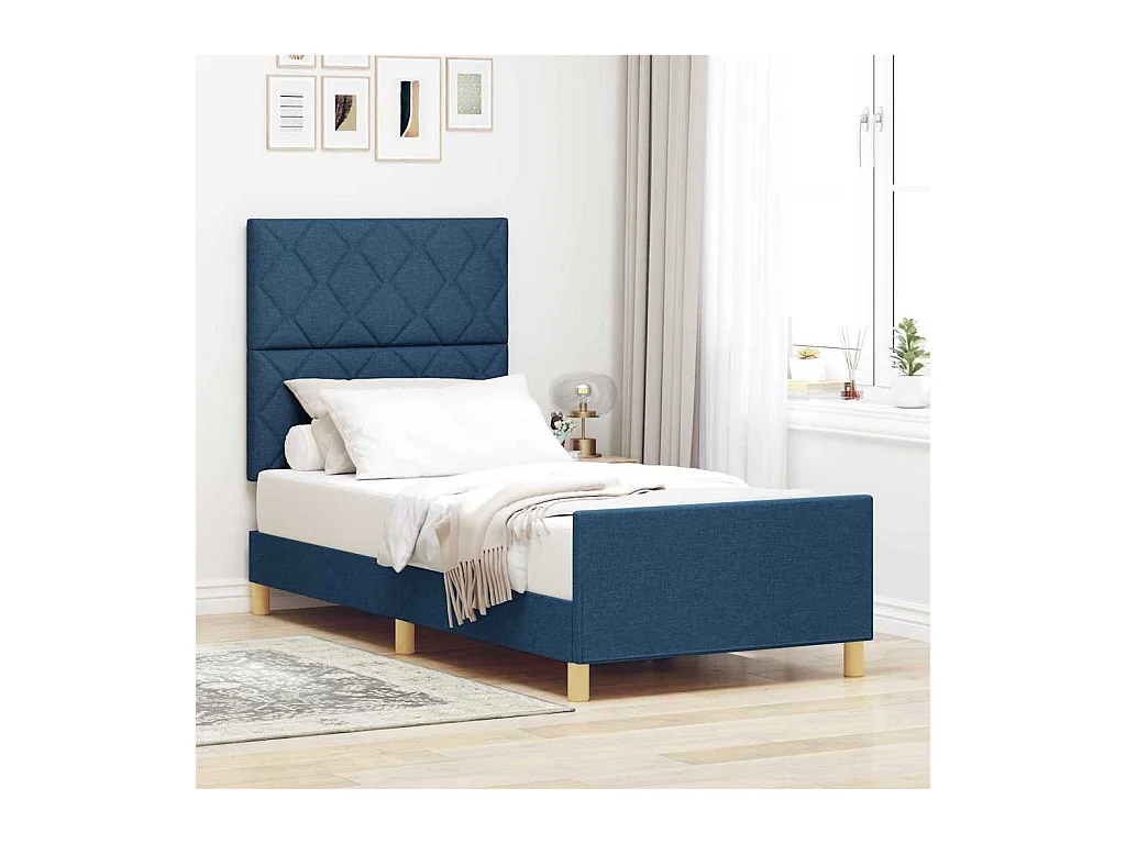 Cadre de lit avec tête de lit Bleu 90 x 200 cm tissu