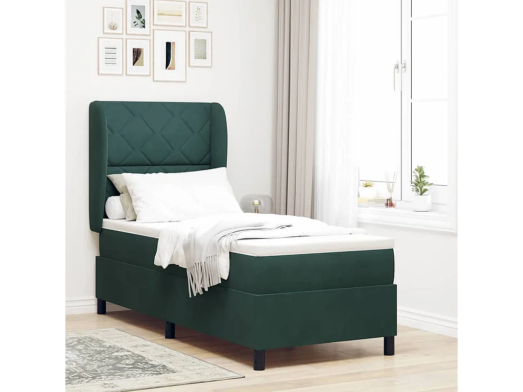 Cama tipo Box Spring Verde oscuro 80 x 200 cm Terciopelo