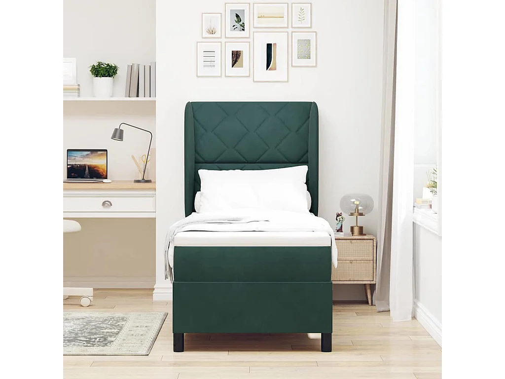 Cama tipo Box Spring Verde oscuro 80 x 200 cm Terciopelo