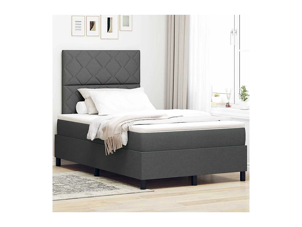 Cadre de lit avec matelas Gris foncé 120 x 190 cm tissu