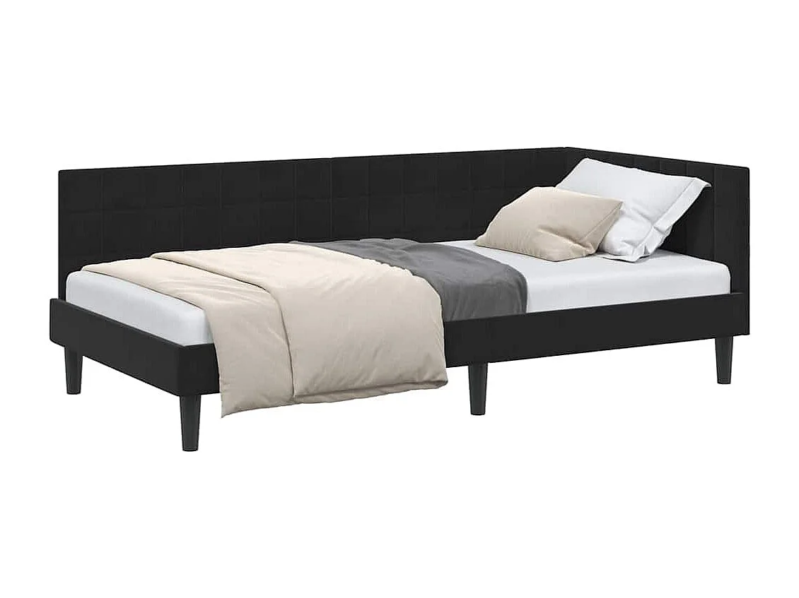 Cadre de lit d'angle avec tête de lit Noir 90 x 190 cm Velours