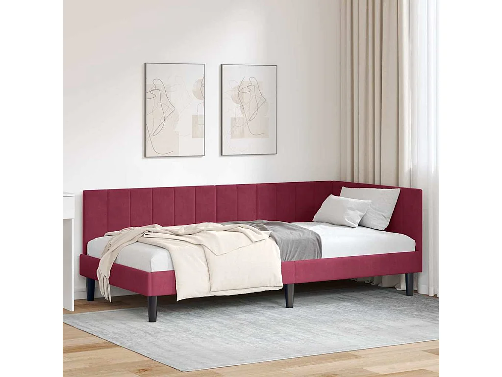 Cadre de lit d'angle Rouge bordeaux 90 x 200 cm Velours
