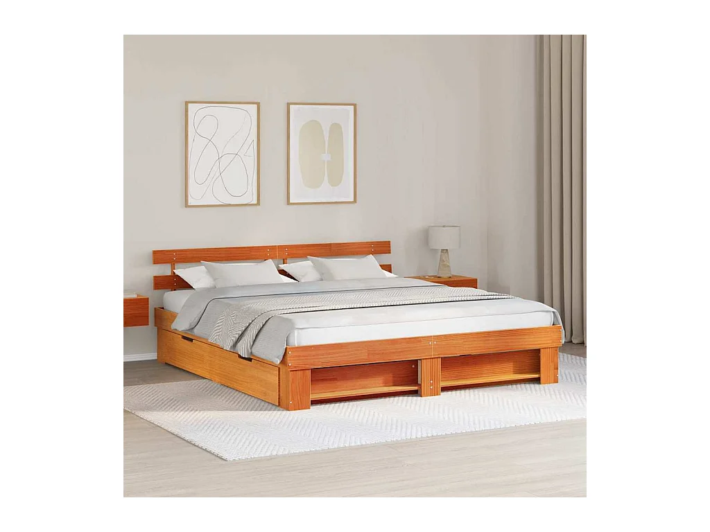 Cadre de lit Marron cire 180 x 200 cm Bois massif en pin