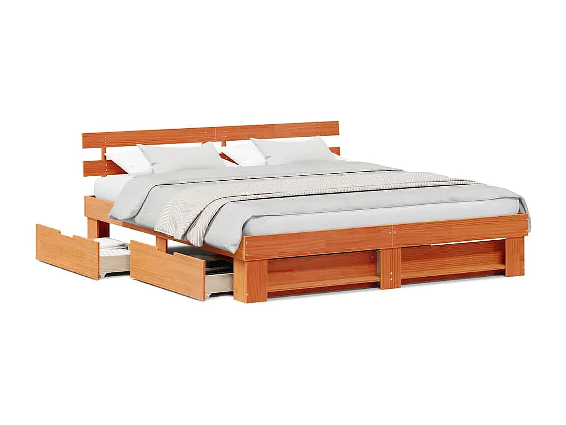 Estructura de cama con cabecera Marrón cera 180 x 200 cm