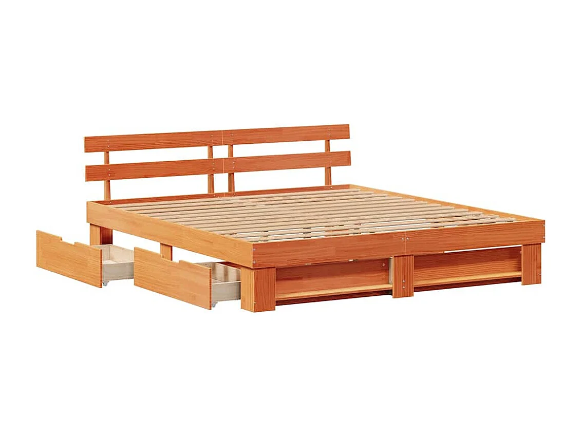 Estructura de cama con cabecera Marrón cera 180 x 200 cm