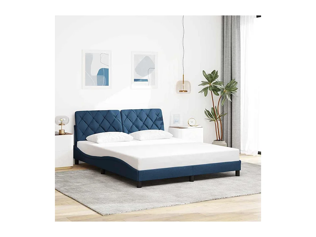 Cadre de lit sans matelas bleu 160x200 cm tissu