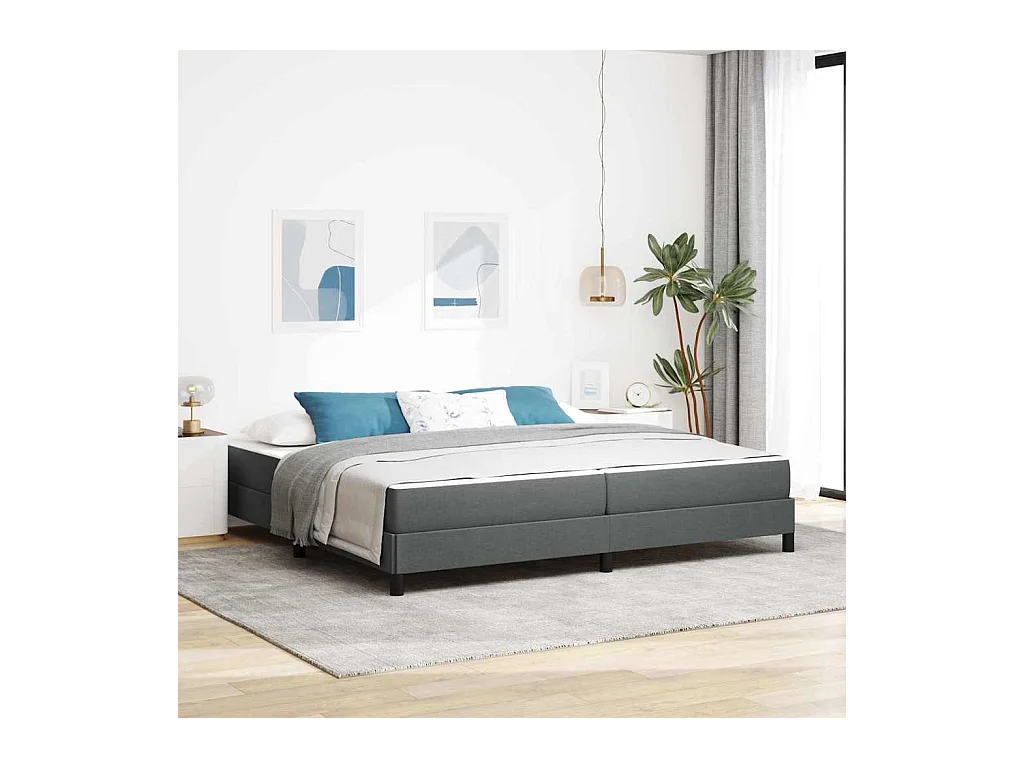 Cama tipo Box Spring con colchón Gris oscuro 200 x 200 cm tela