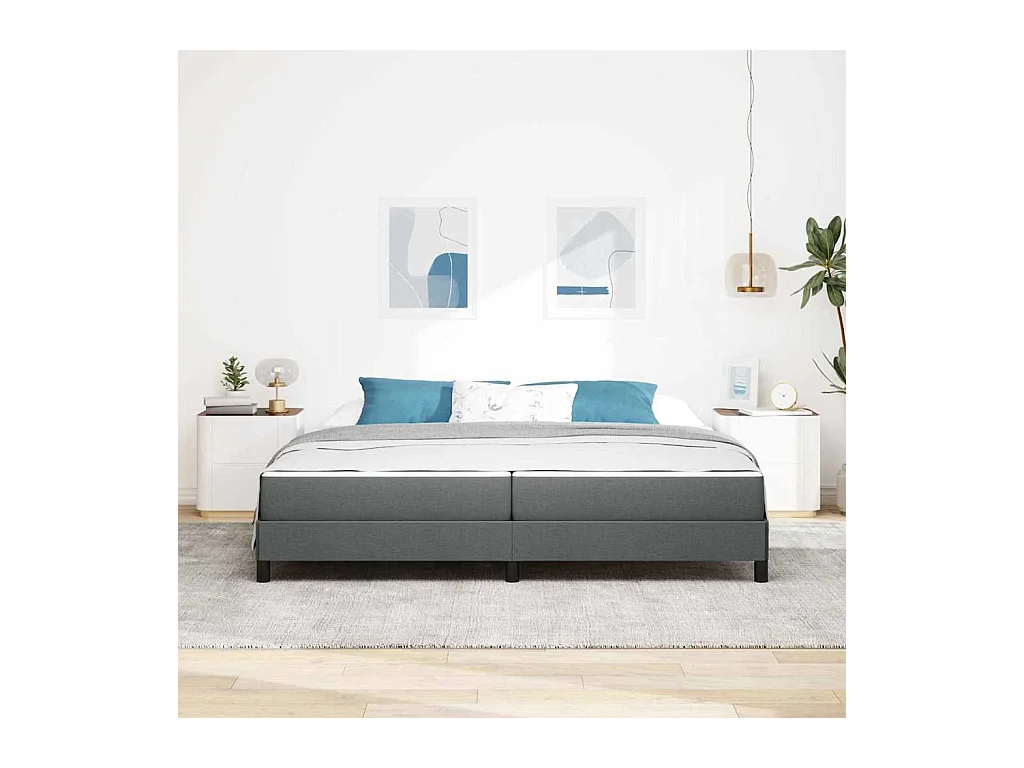 Cama tipo Box Spring con colchón Gris oscuro 200 x 200 cm tela