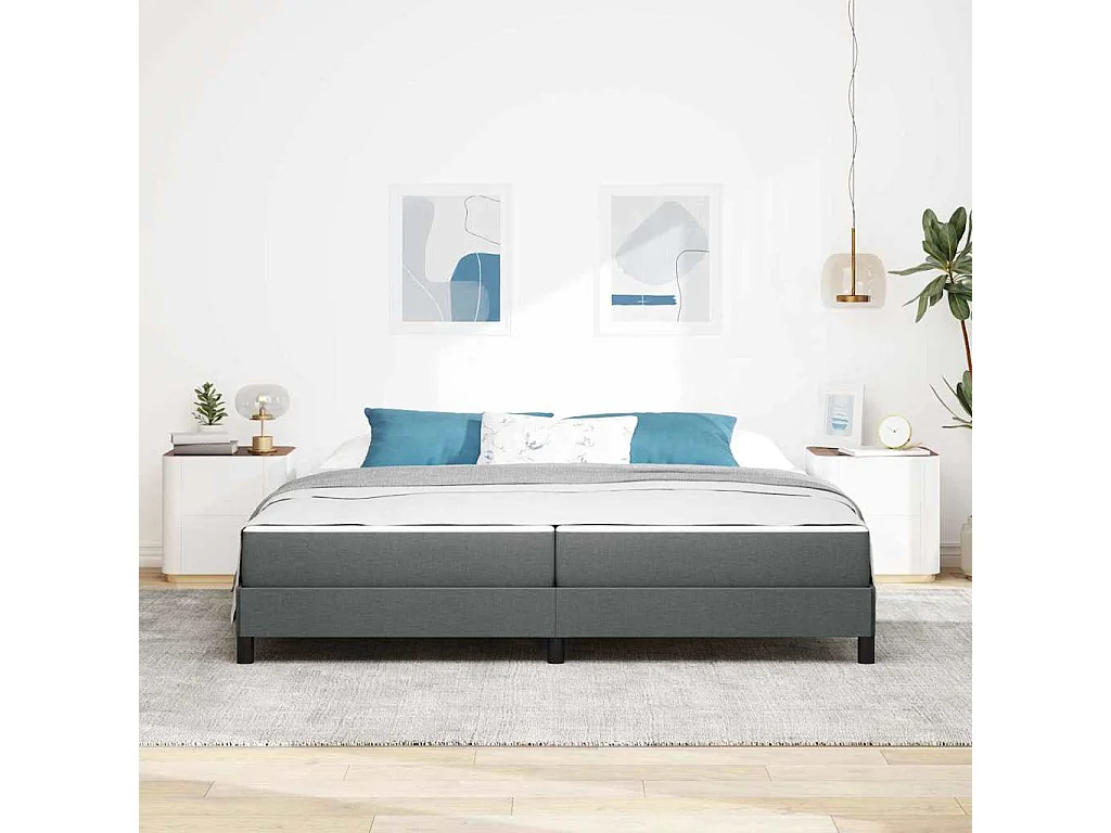 Cama tipo Box Spring con colchón Gris oscuro 200 x 200 cm tela