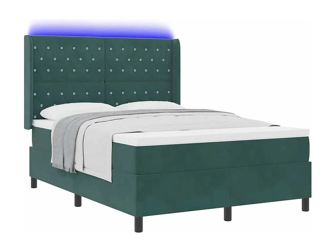 Cadre de lit avec Matelas LED Vert 140 x 190 cm Velours
