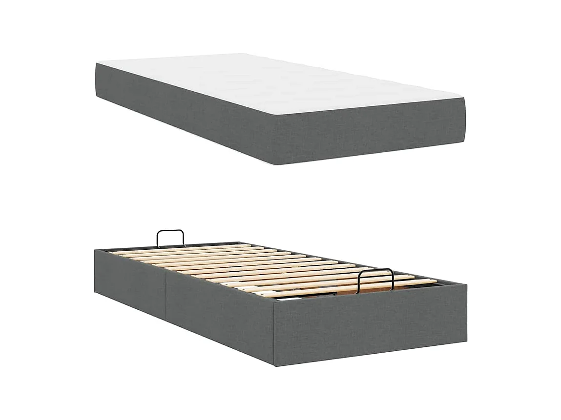 Cadre de lit avec matelas Gris foncé 100 x 200 cm tissu