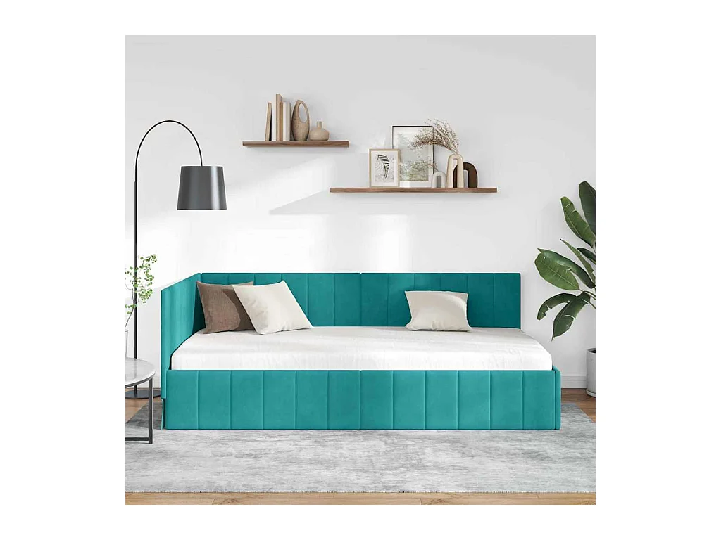 Cadre de lit d'angle Turquoise 90 x 200 cm Velours