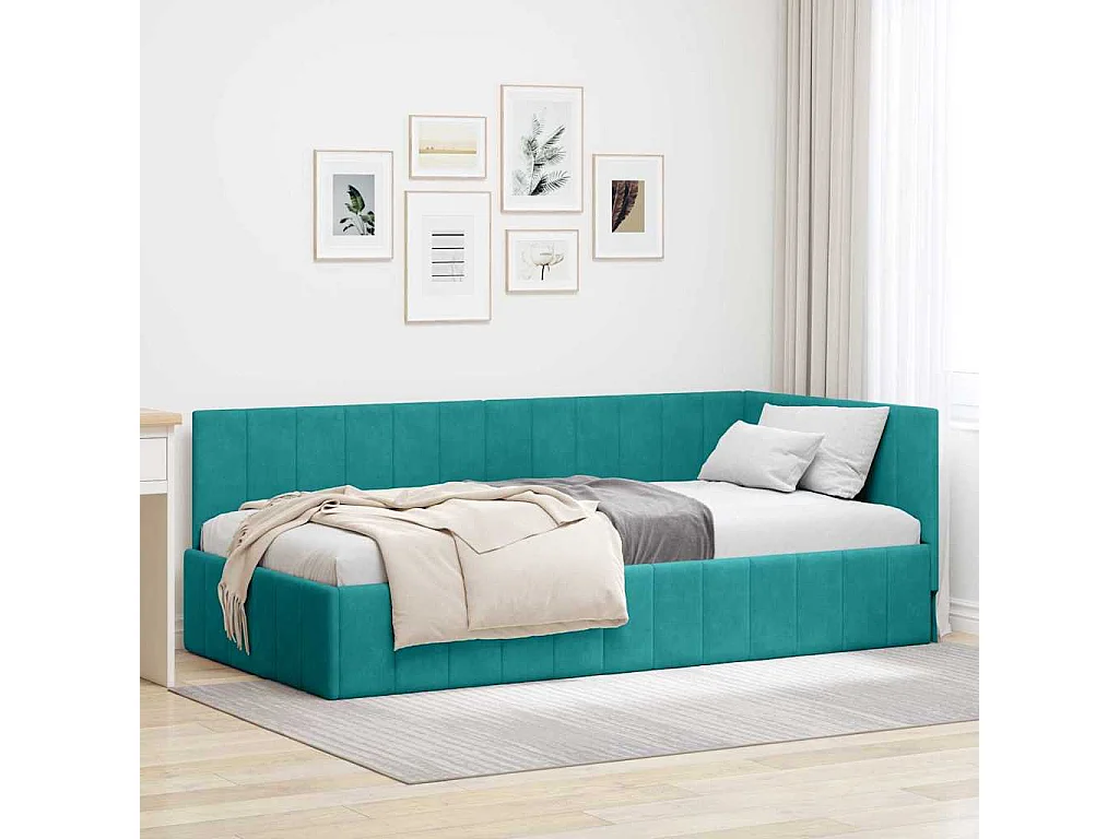 Estructura de cama en esquina Tuquesa 90 x 200 cm Terciopelo