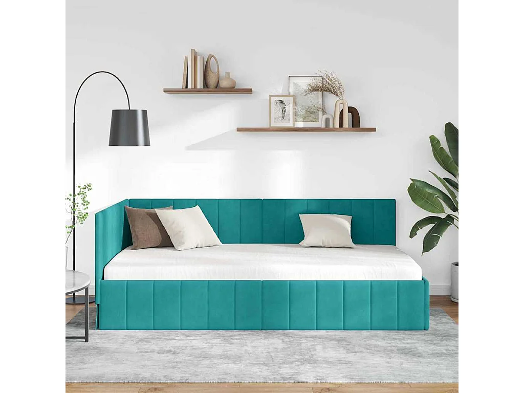 Estructura de cama en esquina Tuquesa 90 x 200 cm Terciopelo