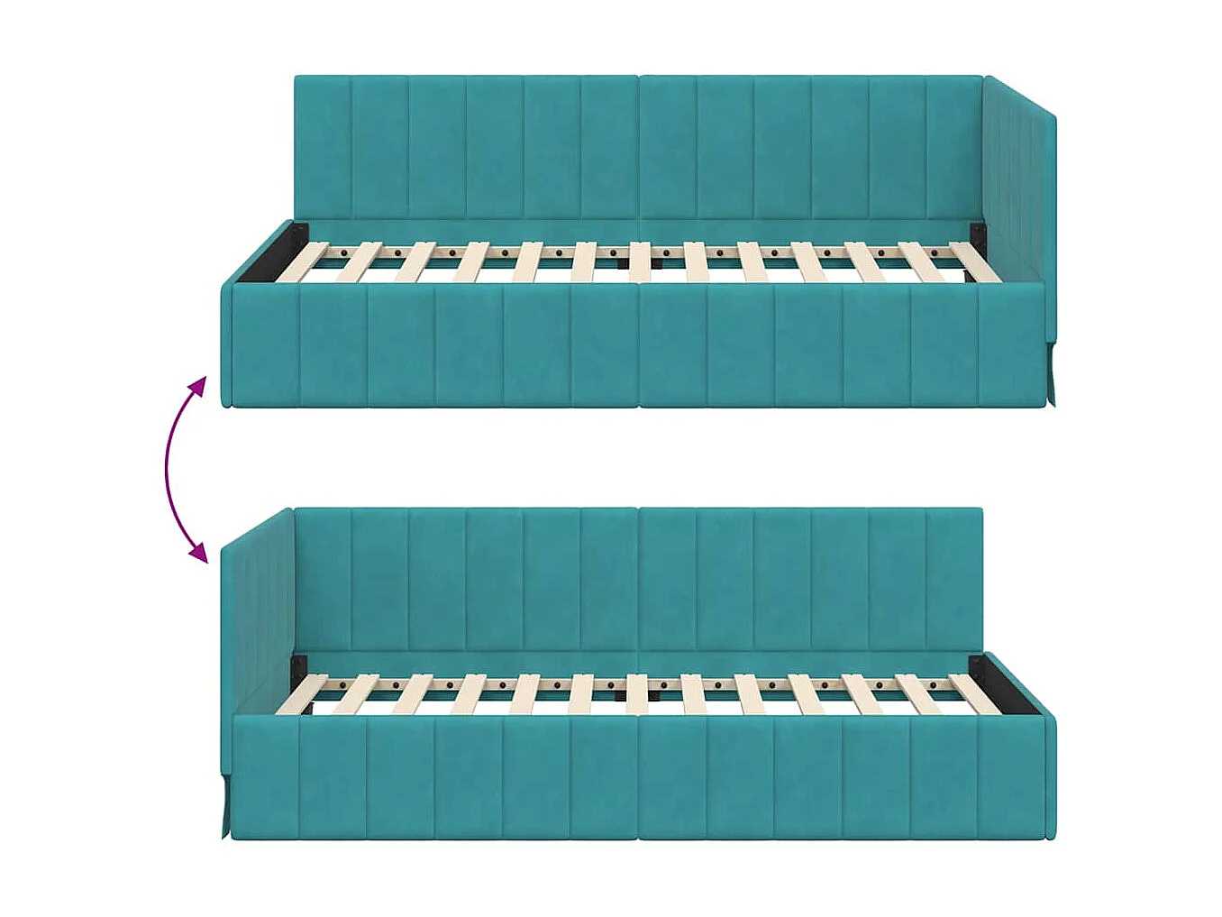Estructura de cama en esquina Tuquesa 90 x 200 cm Terciopelo