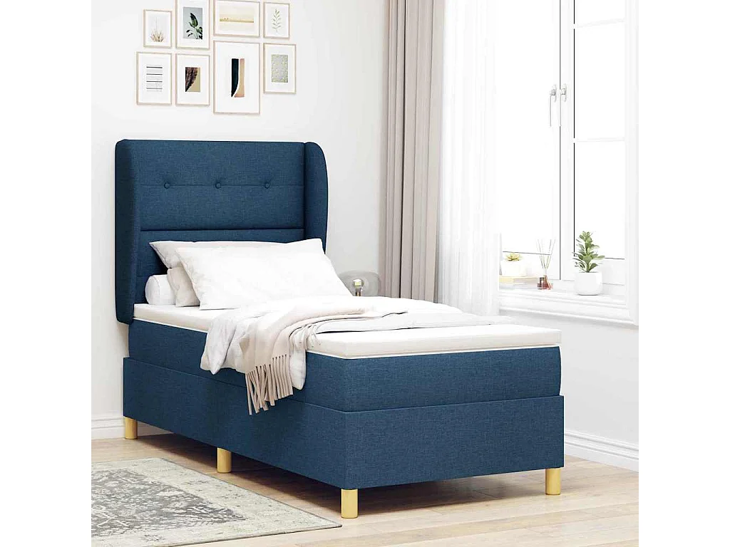 Cama con Somier y Colchón Gris Oscuro 90x190 cm de Tela Azul