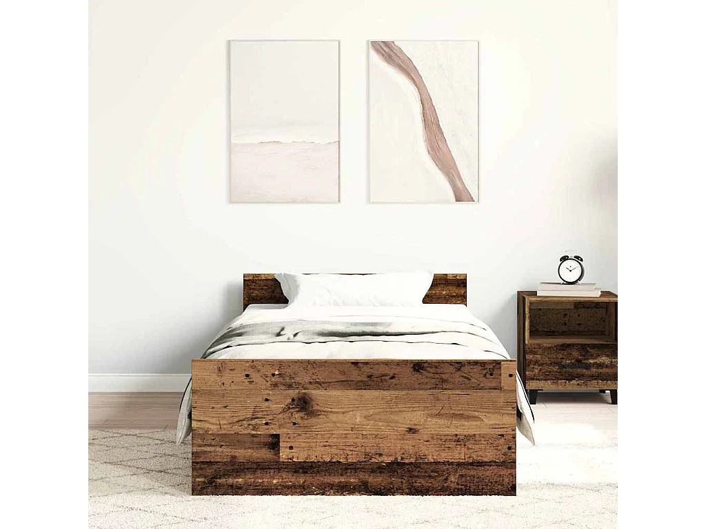 Cadre de lit sans matelas vieux bois 75x190 cm bois ingénierie