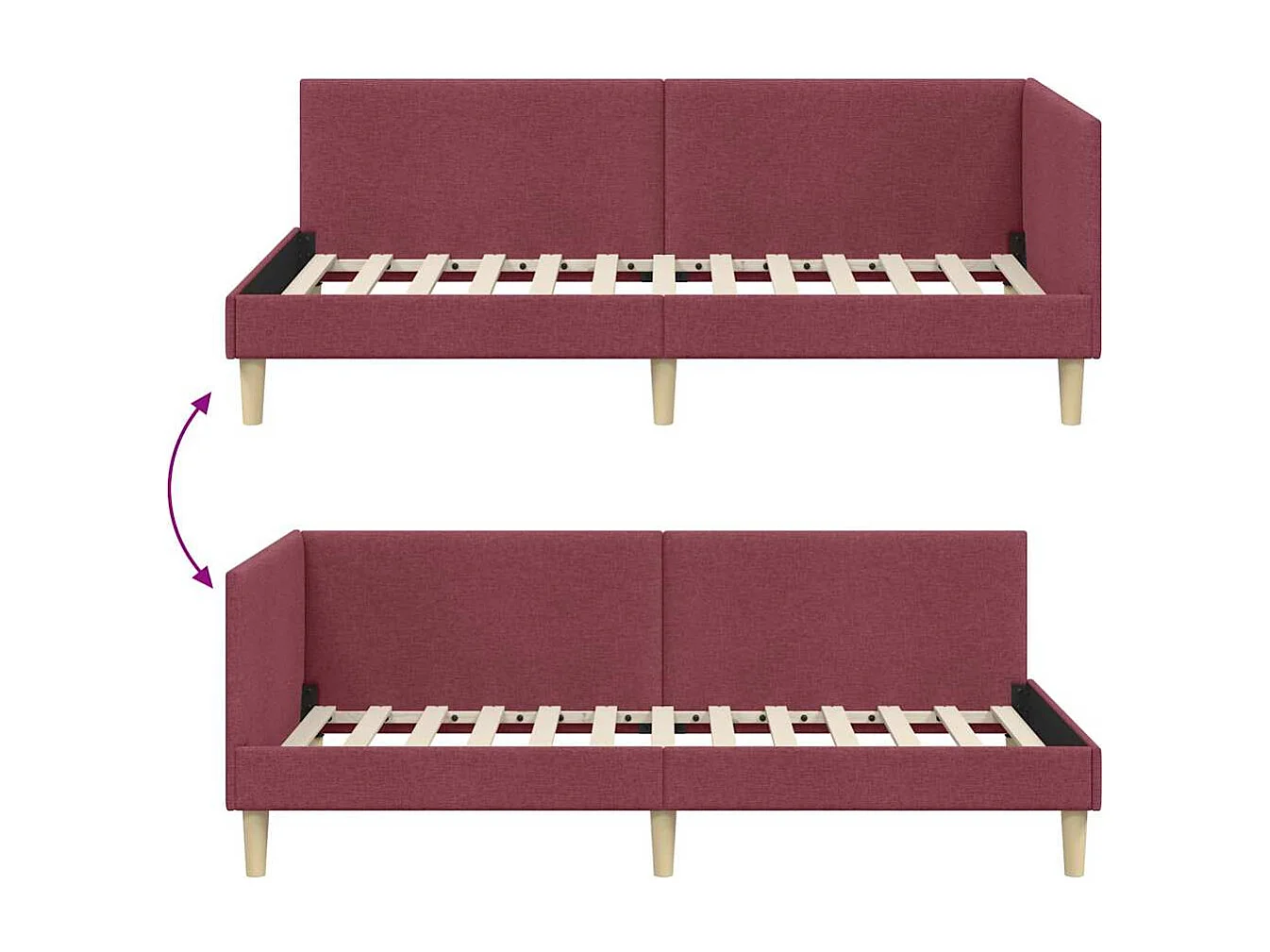 Cadre de lit d'angle Autre Rouge bordeaux 80 x 200 cm