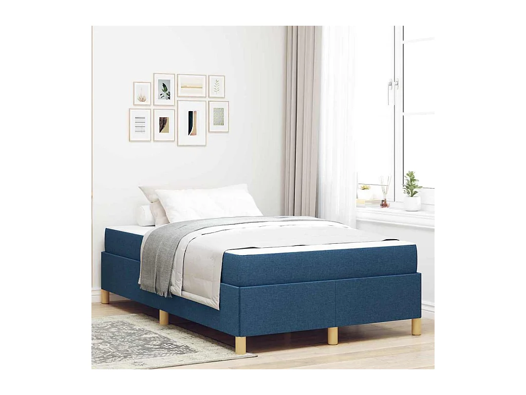 Cadre de lit avec matelas Bleu et Blanc 120 x 200 cm tissu