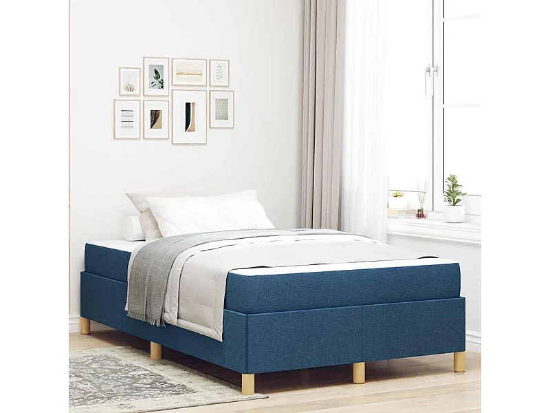 Cadre de lit avec matelas Bleu et Blanc 120 x 200 cm tissu