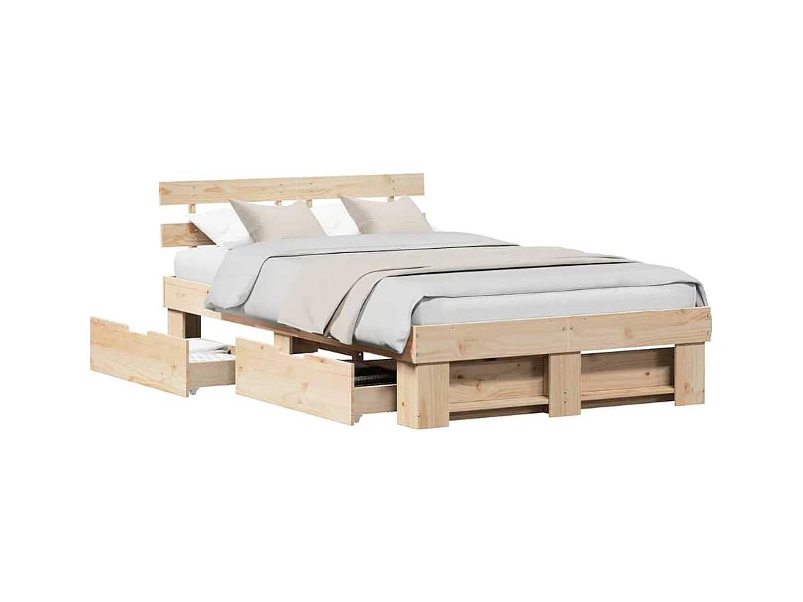 Bedframe met hoofdeinde Bruin 135 x 190 cm Massief grenenhout