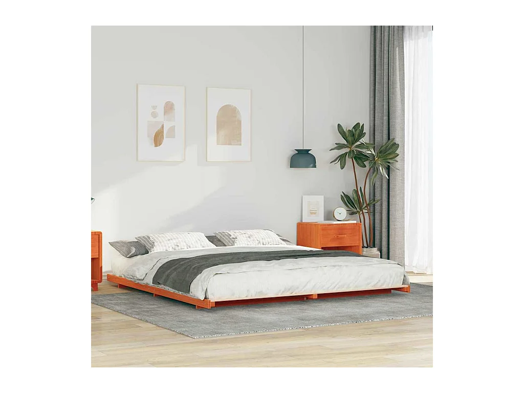 Estrutura de cama de chão Castanho-mel 180 x 220 cm