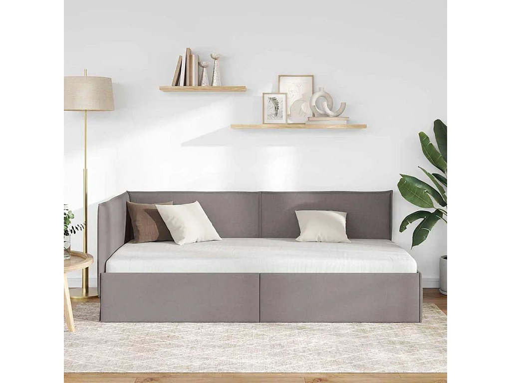 Cadre de lit d'angle avec tête de lit Taupe 90 x 200 cm tissu