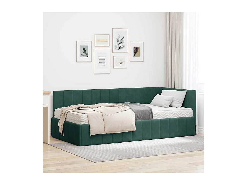 Cadre de lit d'angle Vert foncé 100 x 200 cm Velours