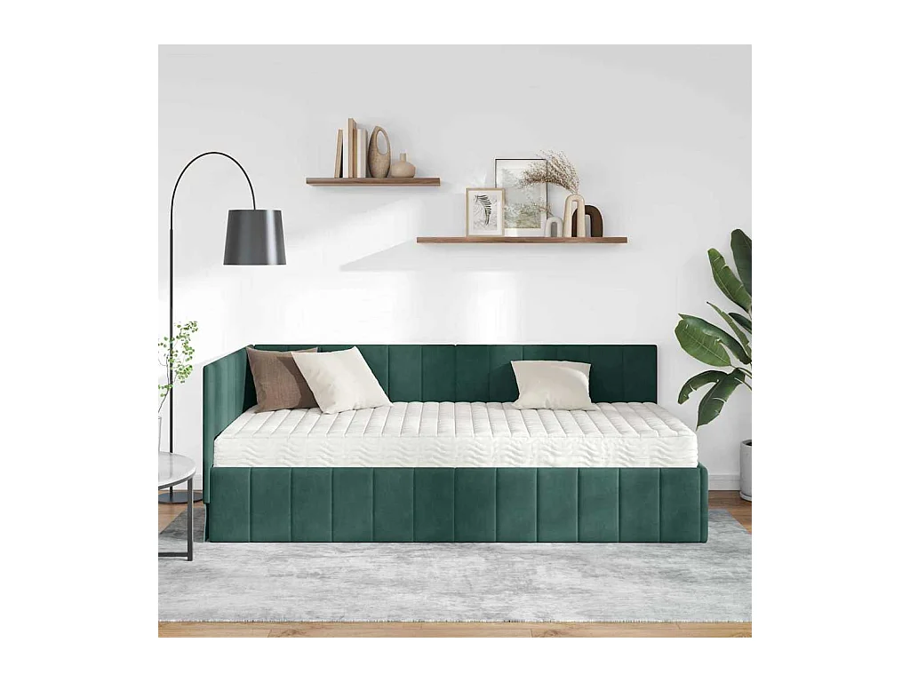 Cadre de lit d'angle Vert foncé 100 x 200 cm Velours
