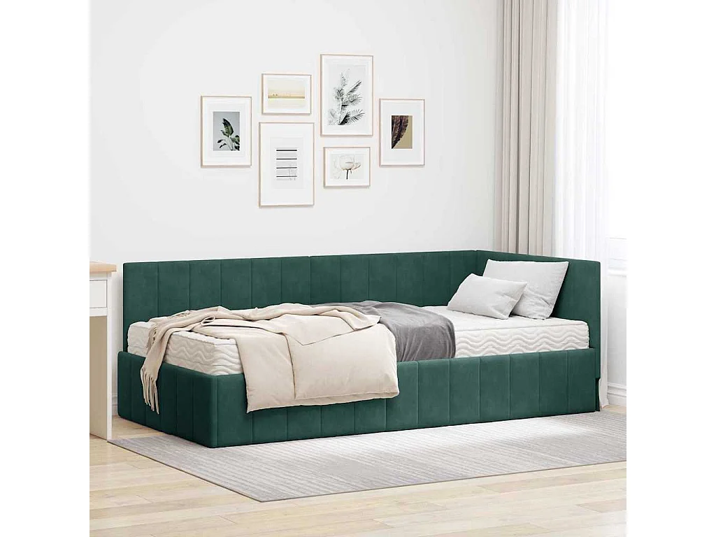 Cadre de lit d'angle Vert foncé 100 x 200 cm Velours